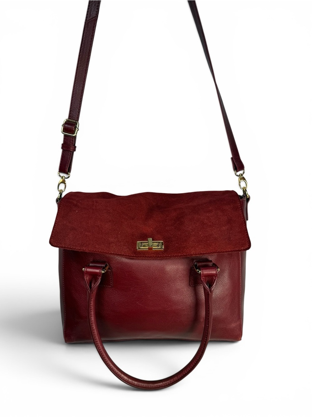 Classic Burgundy Leather & Suede Crossbody Satchel - Audrey Brooke